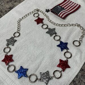 Vintage Star Chain Belt with Red, Blue, and Silver Glitter